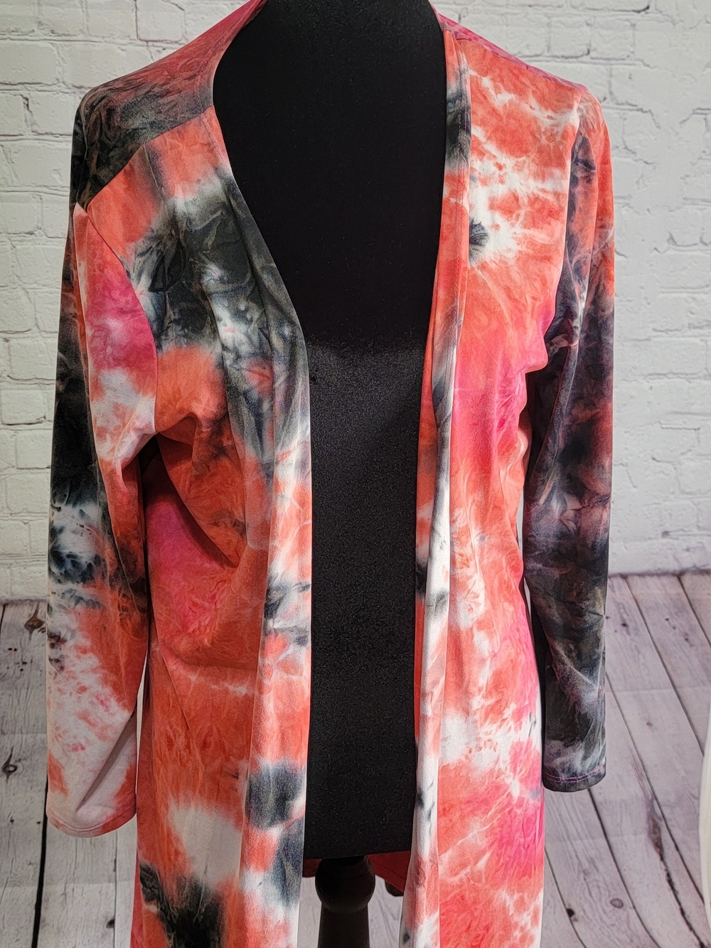 Tie-Dye Open Front Women's Cardigan - Red & Black XL